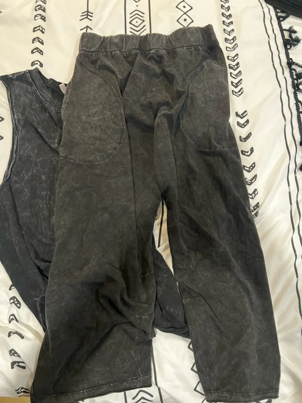 Free People Washed Black Sleeveless Top and Elastic Waist Pants Set - Picture 4 of 5